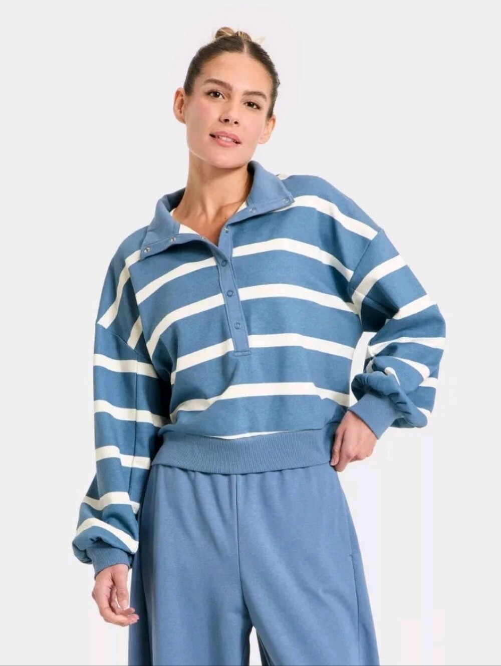 All In Motion Women's Active Comfort French Terry Henley Sweatshirt - Blue